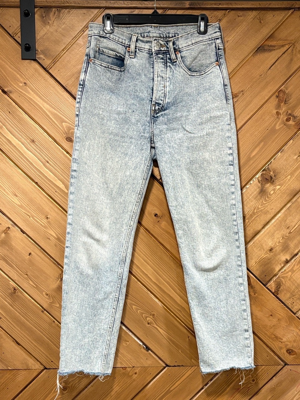 Old Navy Light Blue Ladies Straight Button Fly Jeans Size 4 Acid Wash